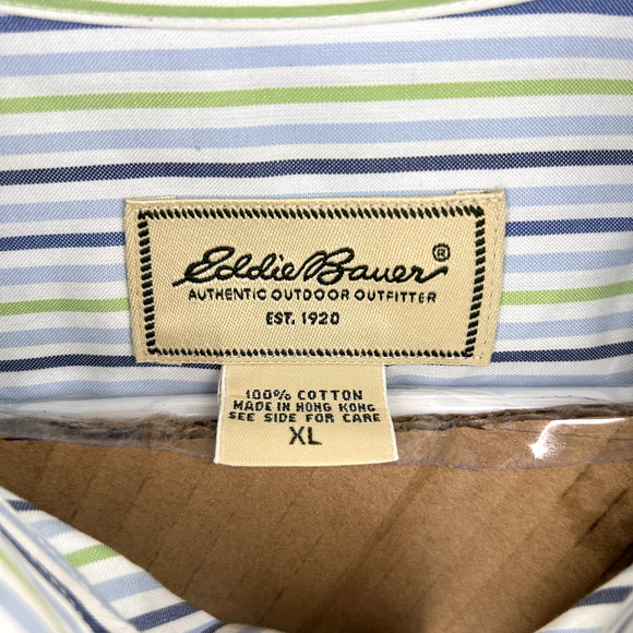 Eddie Bauer Button Down Shirt Mens XL Blue Green Stripes Easter Spring Dressy - Picture 4 of 15